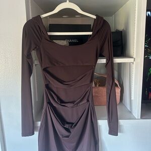 White Fox Cutout Brown Long Sleeve Dress